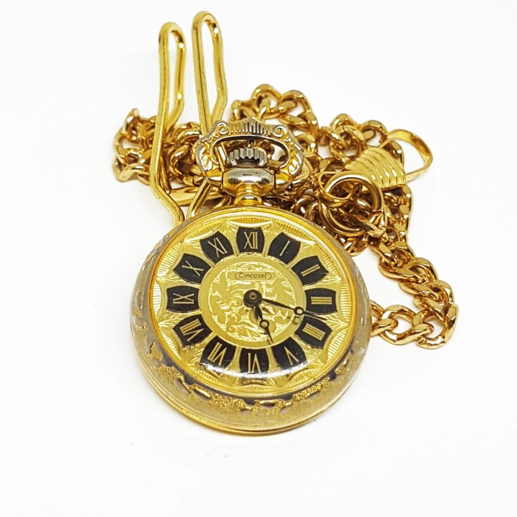 Vintage Cincaset Pocket Watch | Gold-tone Tiny Medallion Watch