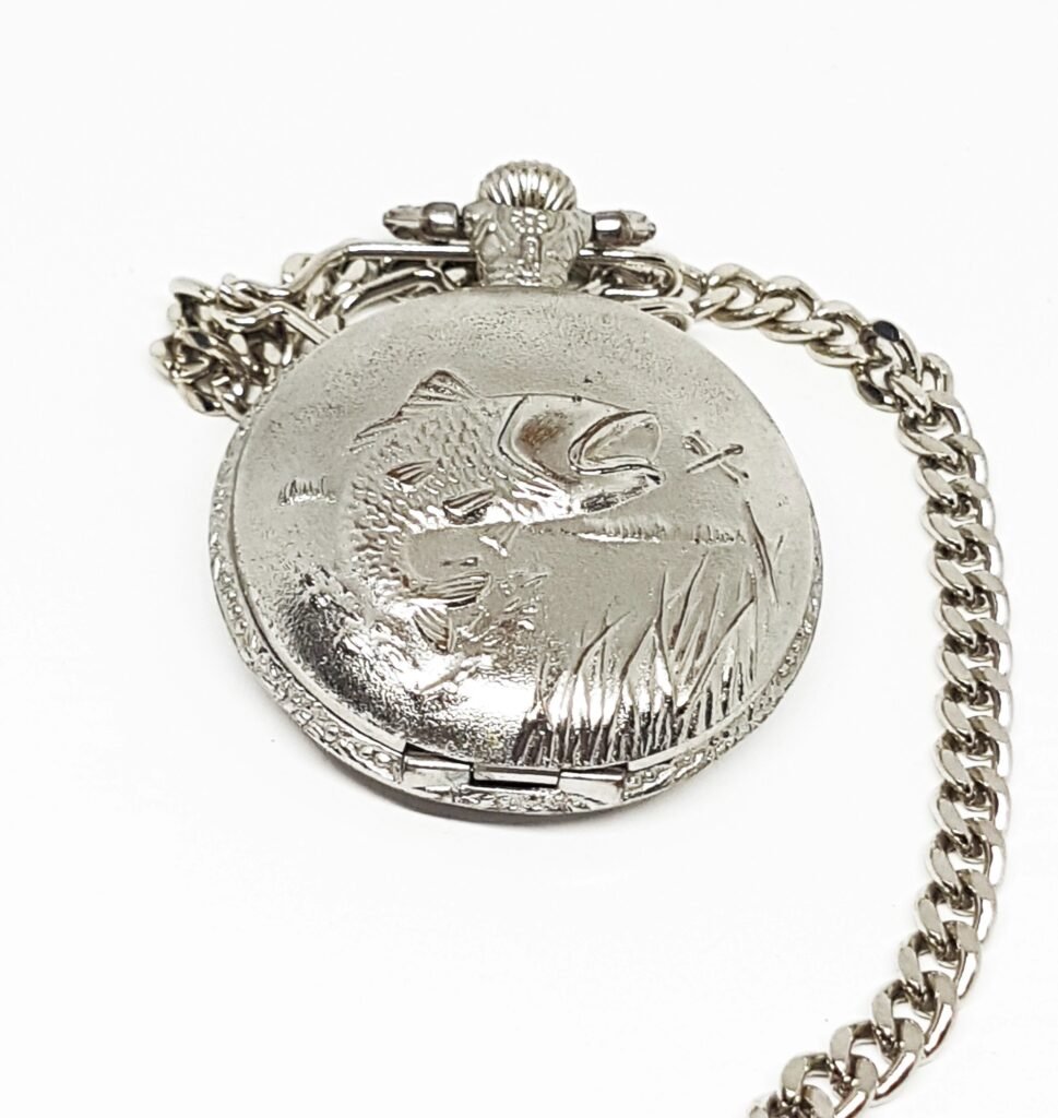 Silver Quartz Fisherman Pocket Watch | Personalized Pocket Watch Gift