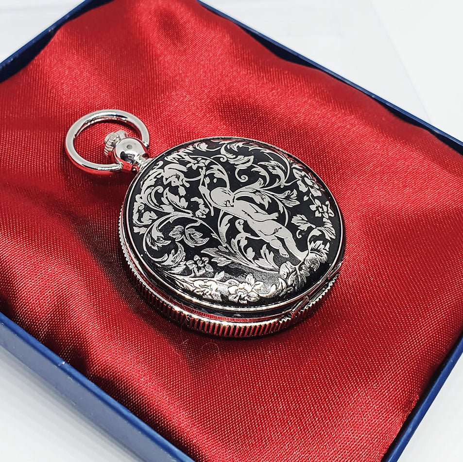 Silver-tone Baby Angel Pocket Watch | Silver & Black Vest Watch