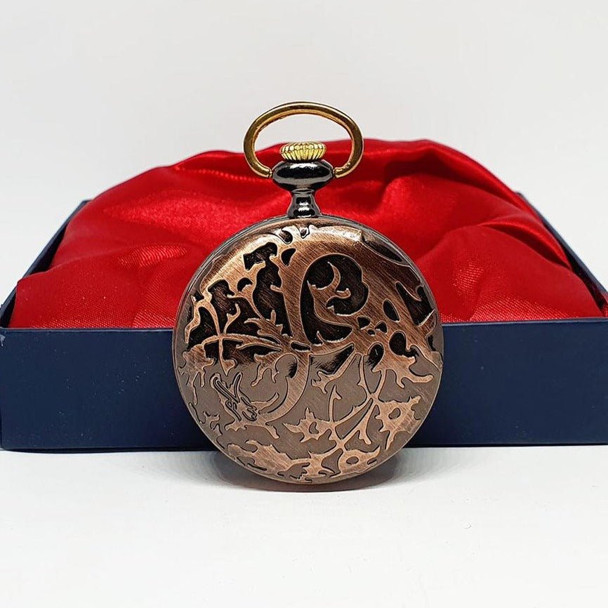 Rose-gold Pocket Watch with Gothic Floral Print | Railroad Watch