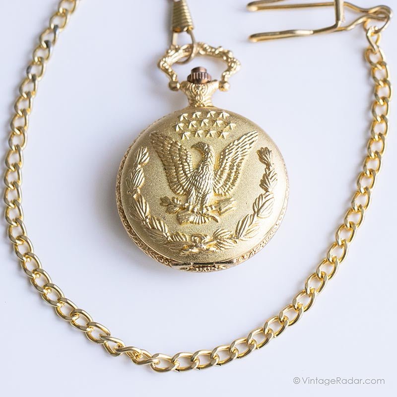 Vintage American Eagle Pocket Watch | Gold-tone Japan Quartz Pocket Watch