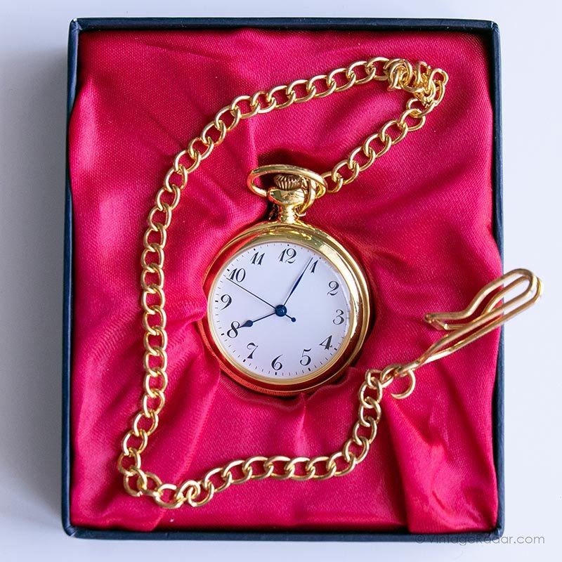 Retro Vintage Gold-tone Pocket Watch with Metallic Blue Hands