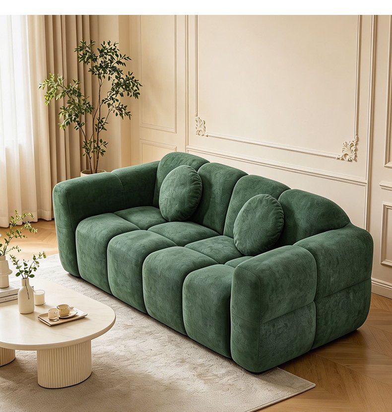 S271 Modern Italian Designer Modular Fabric Sofa Green Sectional Couch with Round Pillows Vacuum Compressed Space Saving Furniture
