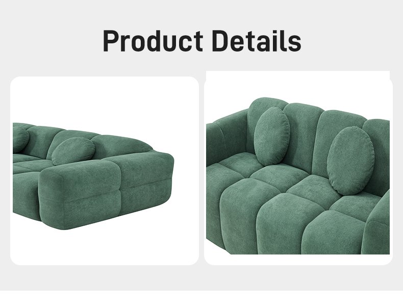 S271 Modern Italian Designer Modular Fabric Sofa Green Sectional Couch with Round Pillows Vacuum Compressed Space Saving Furniture