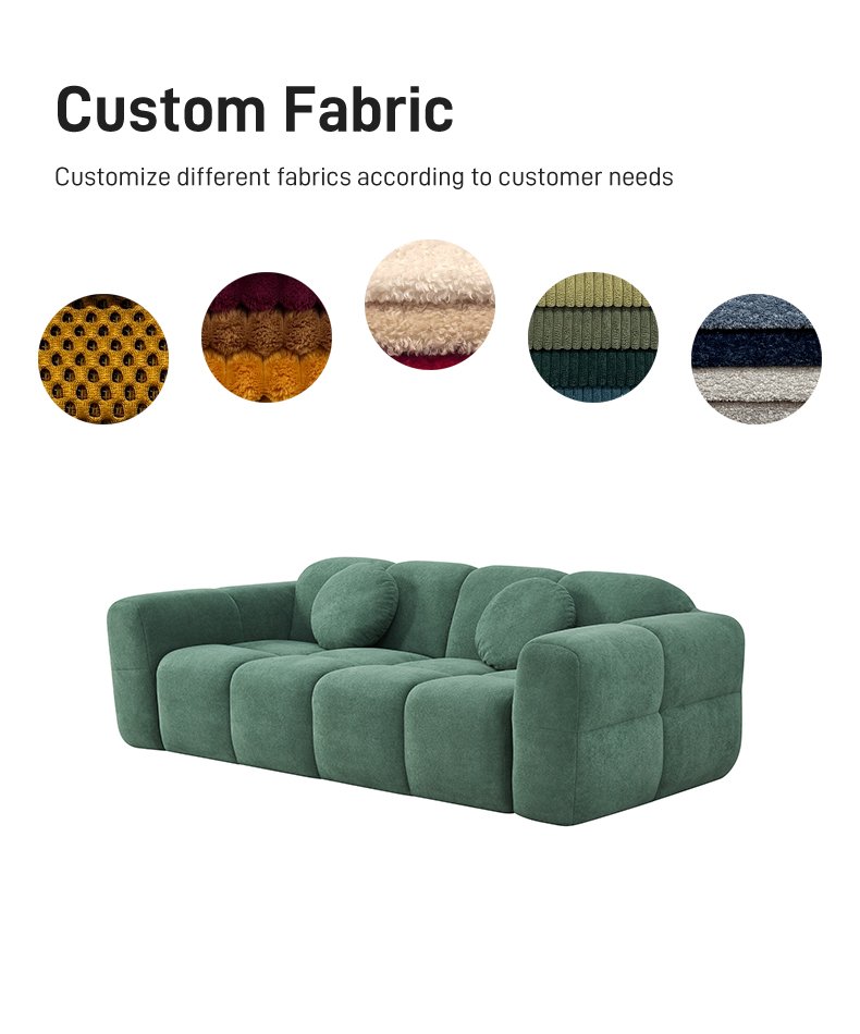 S271 Modern Italian Designer Modular Fabric Sofa Green Sectional Couch with Round Pillows Vacuum Compressed Space Saving Furniture