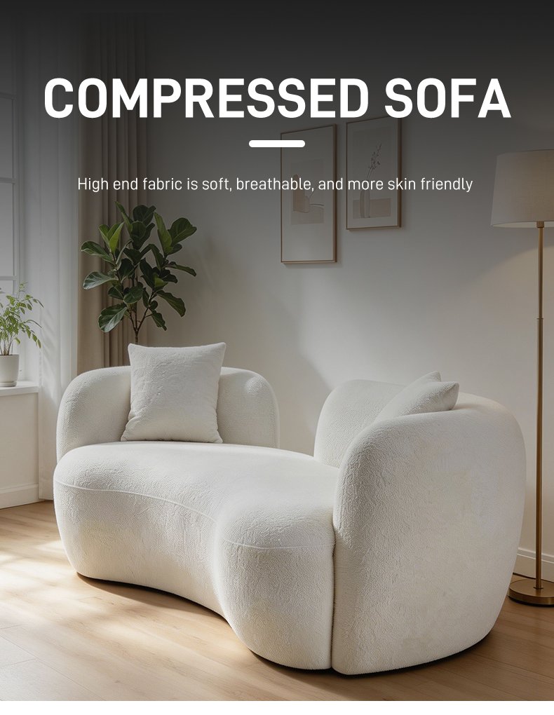 S275 Modern Italian Designer Curved Fabric Sofa High Density Foam Vacuum Compressed Space Saving Living Room Couch Set