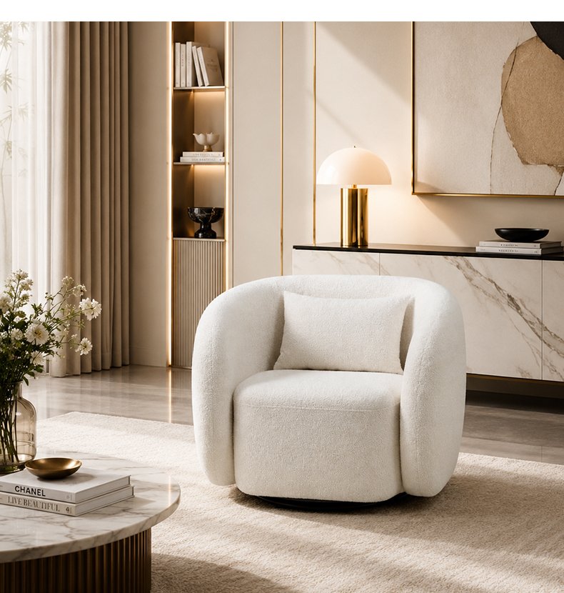 S252-1 Modern Italian Designer White Boucle Armchair Arc Leisure Sofa Chair Vacuum Compression High-density Foam Chair 111