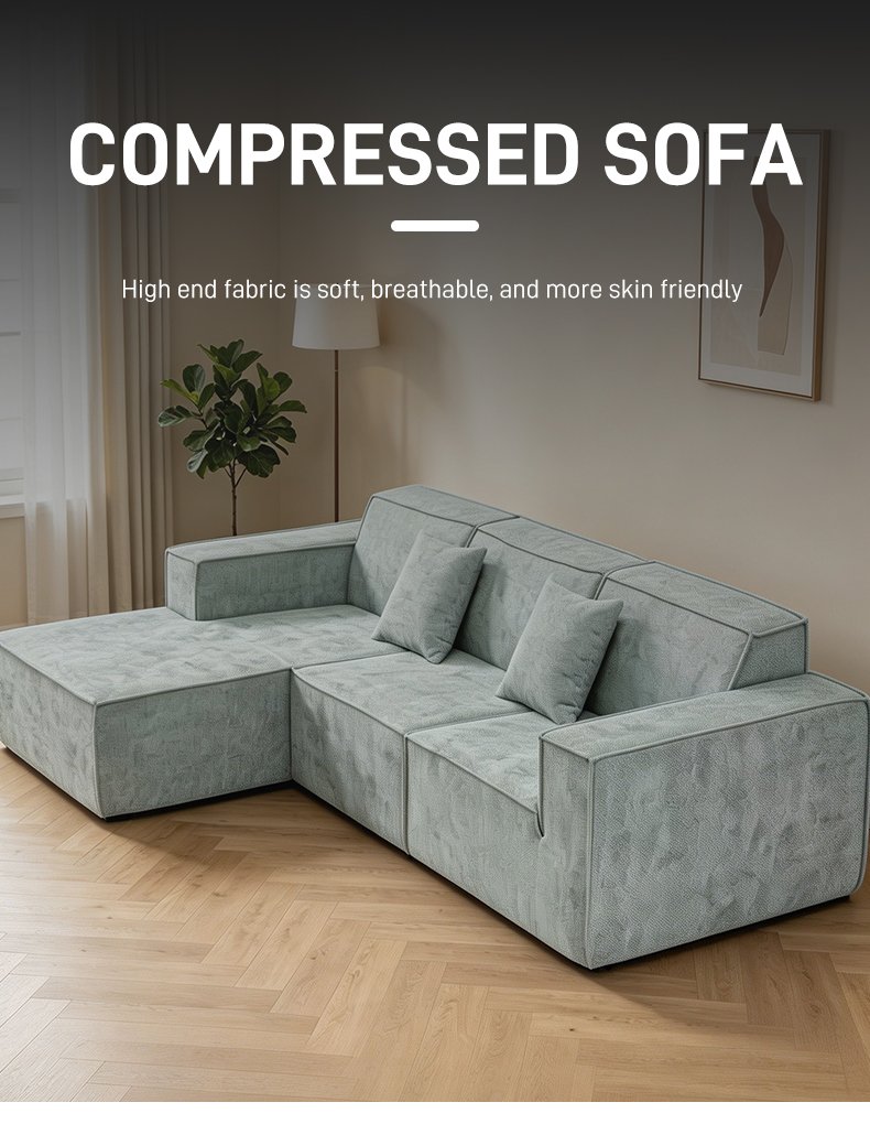 S206-L Modern Split Type Sofa, Cotton Linen Corduroy Fabric Sofa, Comfortable Living Room Seat, Vacuum Compression Soft Cushion Sofa