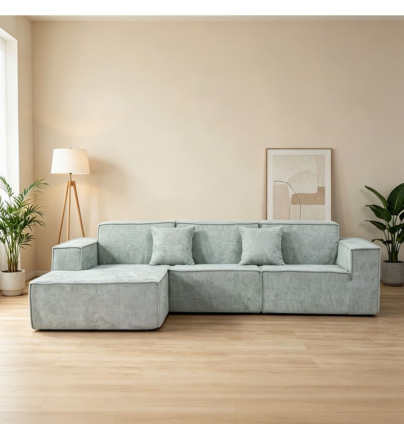 S206-L Modern Split Type Sofa, Cotton Linen Corduroy Fabric Sofa, Comfortable Living Room Seat, Vacuum Compression Soft Cushion Sofa