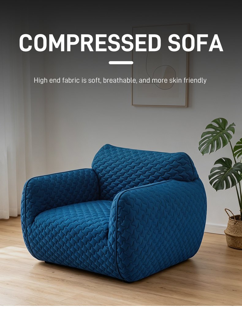 S258 Modern Italian Designer Blue Fabric Armchair Wavy Texture Tufted Leisure Sofa Chair Vacuum Compression High-density Foam Chair
