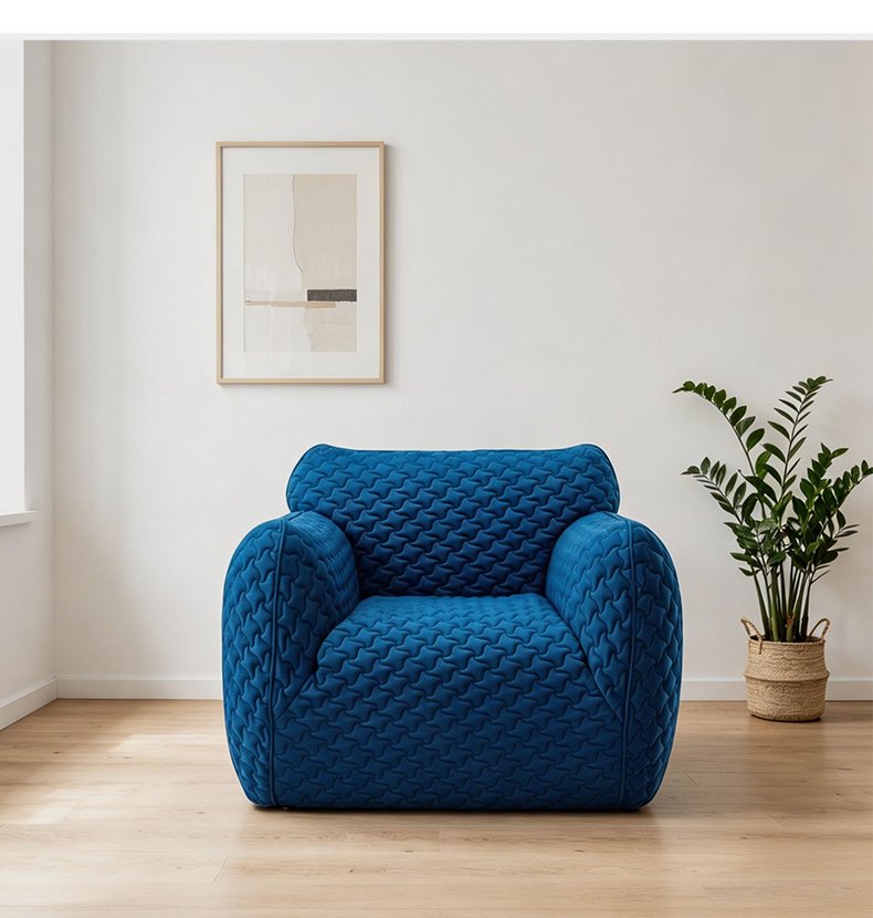 S258 Modern Italian Designer Blue Fabric Armchair Wavy Texture Tufted Leisure Sofa Chair Vacuum Compression High-density Foam Chair