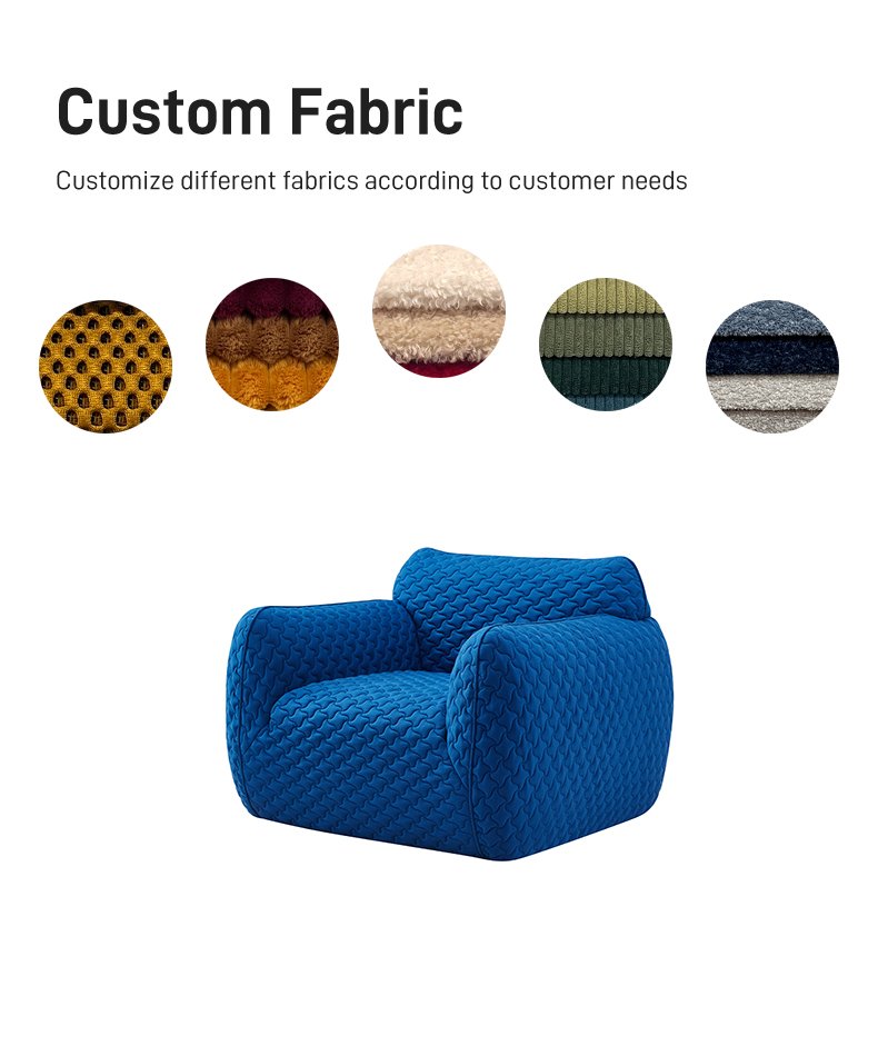 S258 Modern Italian Designer Blue Fabric Armchair Wavy Texture Tufted Leisure Sofa Chair Vacuum Compression High-density Foam Chair