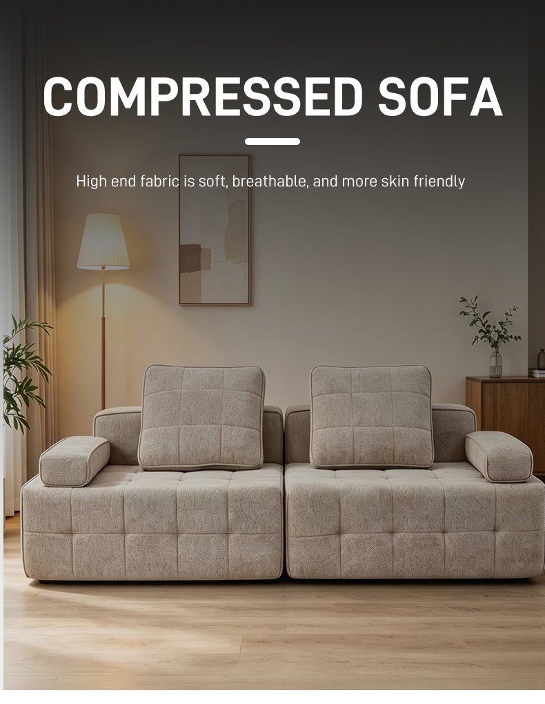 S270 Modern Italian Designer White Boucle Sofa 3 Seater Vacuum Compressed Modular Couch Space Saving Living Room Seating