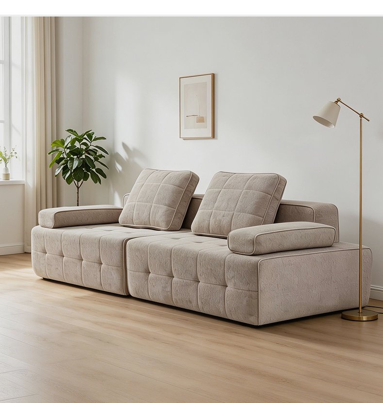 S270 Modern Italian Designer White Boucle Sofa 3 Seater Vacuum Compressed Modular Couch Space Saving Living Room Seating