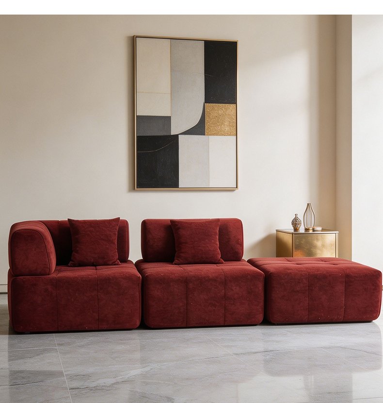 S210 Factory Wholesale Red Velvet L-shaped Sponge Filled Vacuum Packaging Compressed Sofa Segmented Modular Boneless Sofa Set