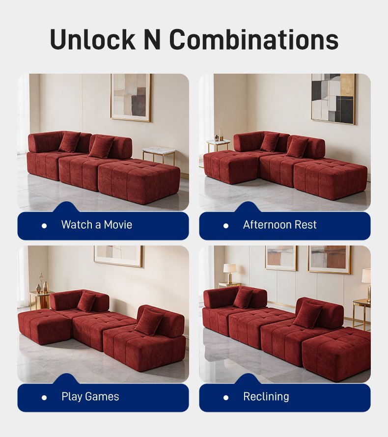 S210 Factory Wholesale Red Velvet L-shaped Sponge Filled Vacuum Packaging Compressed Sofa Segmented Modular Boneless Sofa Set