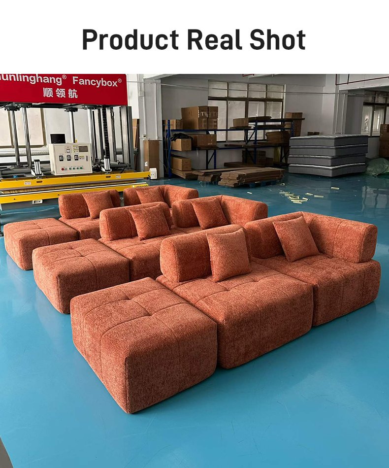 S210 Factory Wholesale Red Velvet L-shaped Sponge Filled Vacuum Packaging Compressed Sofa Segmented Modular Boneless Sofa Set