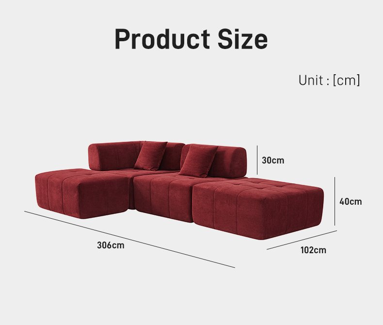 S210 Factory Wholesale Red Velvet L-shaped Sponge Filled Vacuum Packaging Compressed Sofa Segmented Modular Boneless Sofa Set
