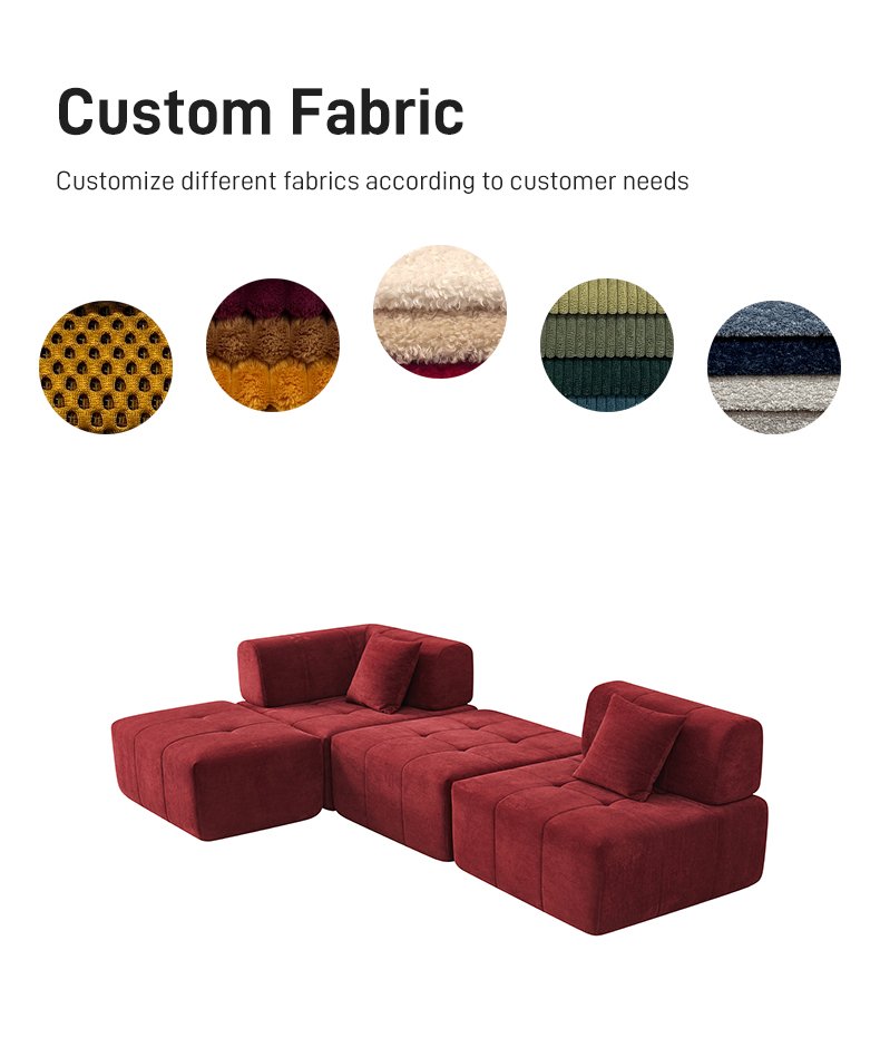 S210 Factory Wholesale Red Velvet L-shaped Sponge Filled Vacuum Packaging Compressed Sofa Segmented Modular Boneless Sofa Set