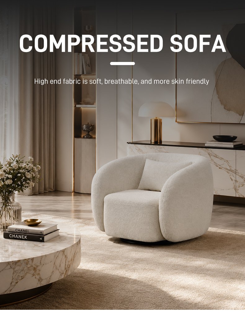 S252-1 Modern Italian Designer White Boucle Armchair Arc Leisure Sofa Chair Vacuum Compression High-density Foam Chair