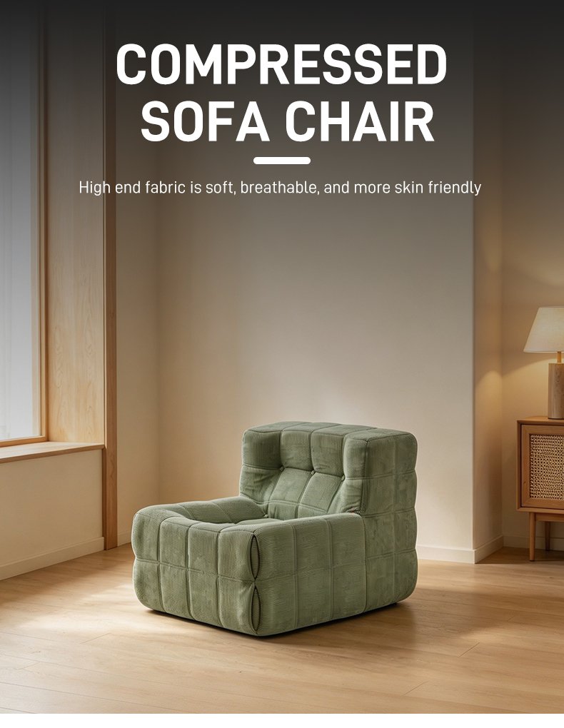 S217-1 Modern Italian Designer Green Corduroy Fabric Armless Chair Modular Single Seat Sofa Vacuum Compression High-density Foam Seat