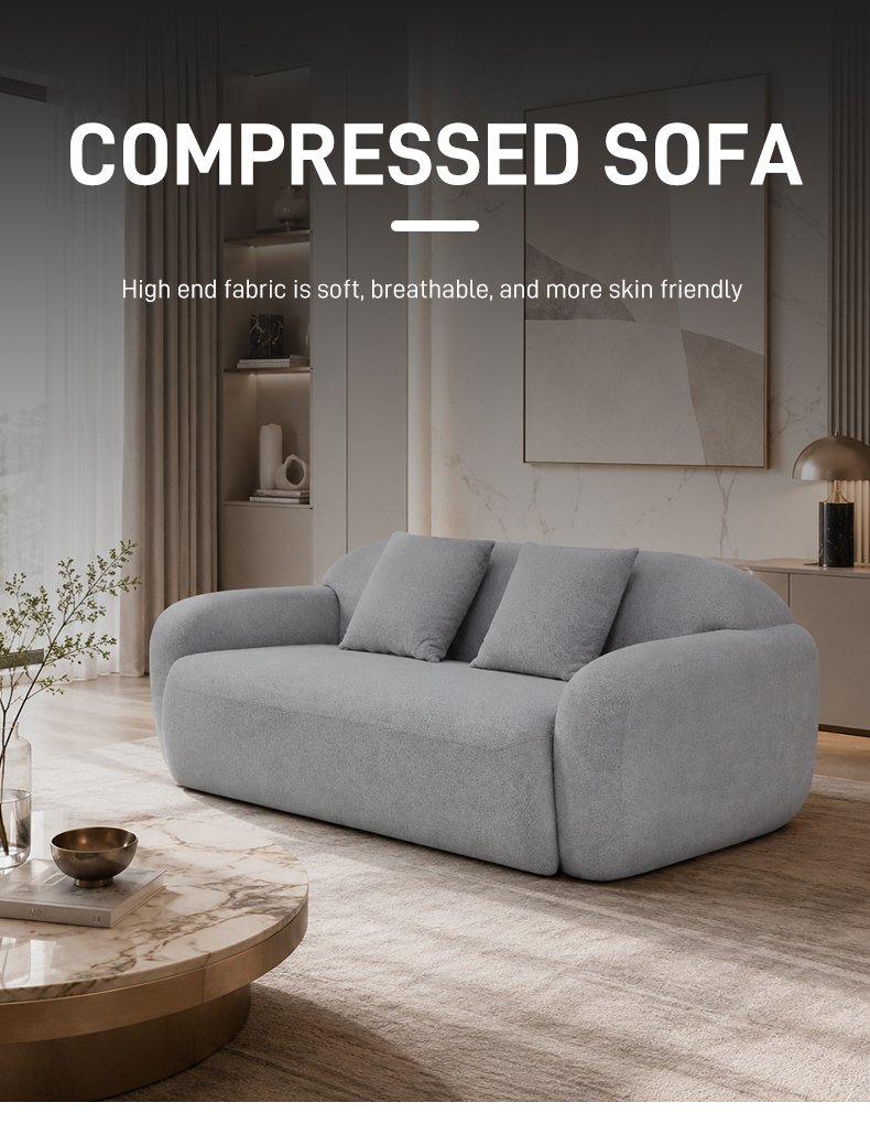 S273-3 Modern Italian Designer Grey Fabric Sofa 3 Seater Modular Loveseat Vacuum Compressed Space Saving Furniture