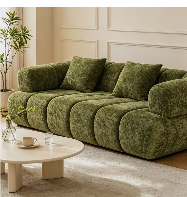 S275-3 Modern Italian Designer Modular Fabric Sofa Green Sectional Couch with Puffer Design Vacuum Compressed Space Saving Furniture