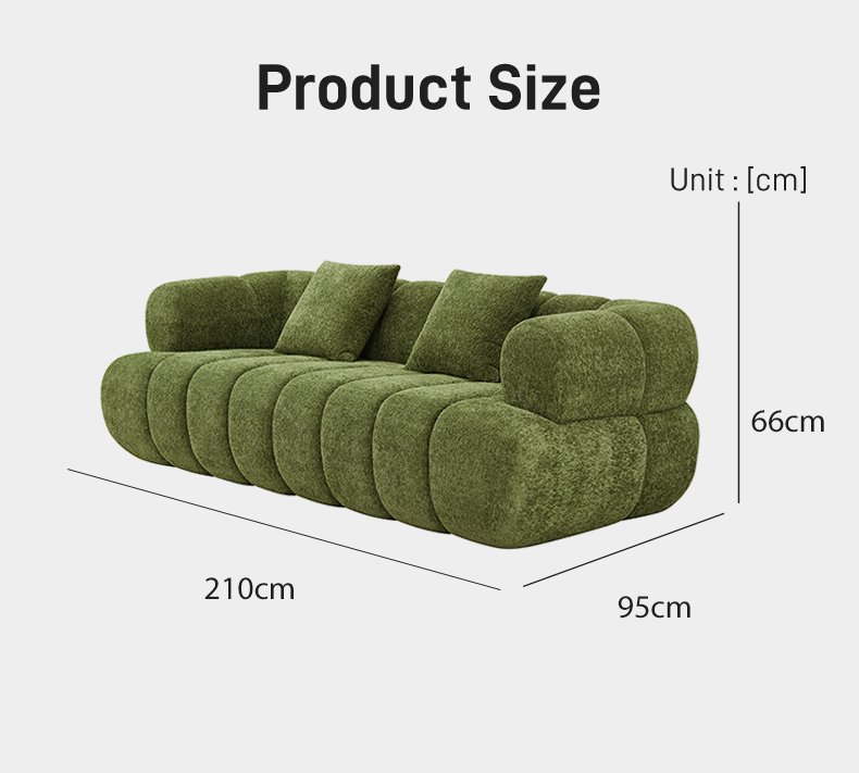 S275-3 Modern Italian Designer Modular Fabric Sofa Green Sectional Couch with Puffer Design Vacuum Compressed Space Saving Furniture