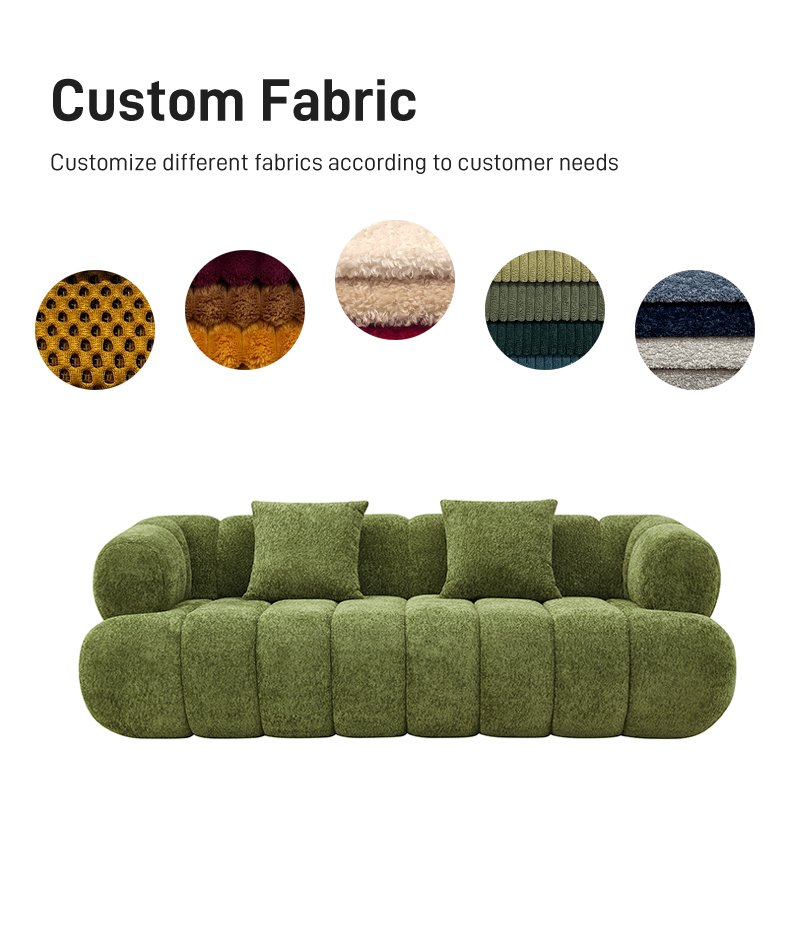 S275-3 Modern Italian Designer Modular Fabric Sofa Green Sectional Couch with Puffer Design Vacuum Compressed Space Saving Furniture