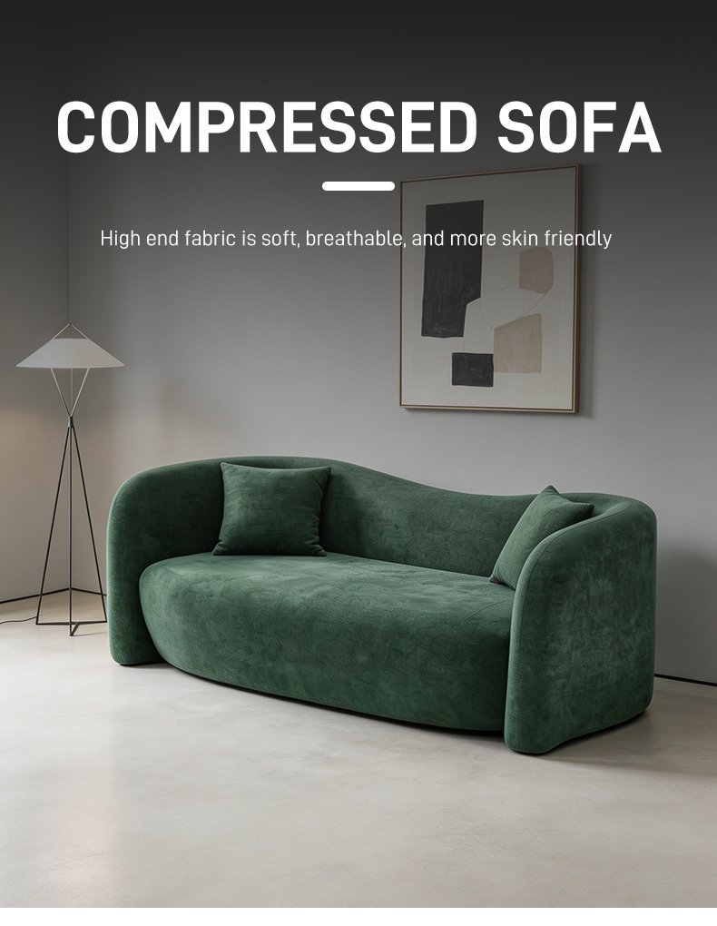 S257 Modern Minimalist Cloud Green Fabric Sofa Deluxe Soft Foam Filled Three Seat Sofa for Upholstered Seats in Apartment Living Room