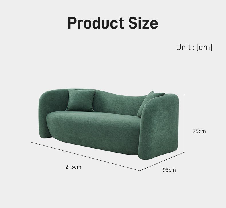S257 Modern Minimalist Cloud Green Fabric Sofa Deluxe Soft Foam Filled Three Seat Sofa for Upholstered Seats in Apartment Living Room