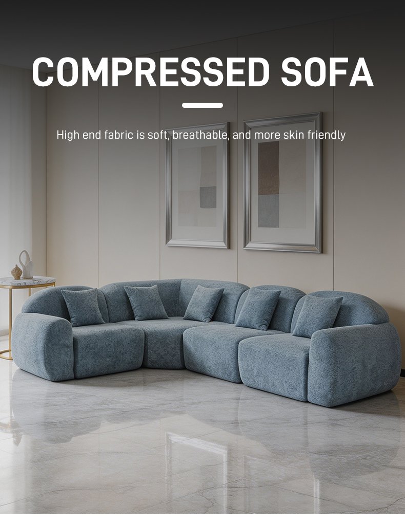 S225-L Vacuum Compression Modern Fabric Sofa, Comfortable Living Room Sofa, Space Saving Design No Need to Install Orange Bubble Pedals