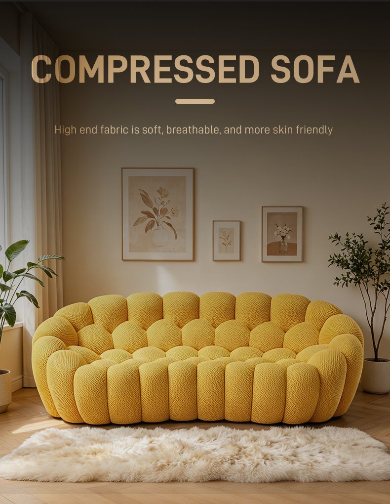 S230-3 Vacuum Packed Curved Bubble Sofa 3 Seater Boneless Couch with Sponge Filling Modern Football Style for Living Room