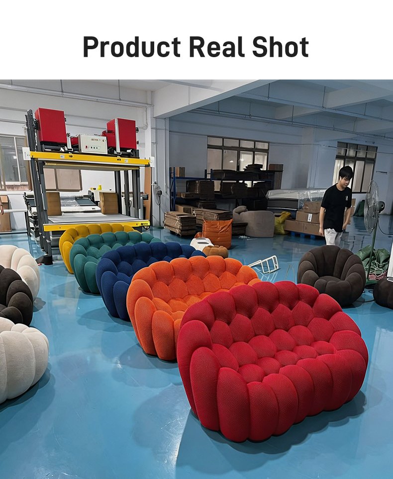 S230-3 Vacuum Packed Curved Bubble Sofa 3 Seater Boneless Couch with Sponge Filling Modern Football Style for Living Room