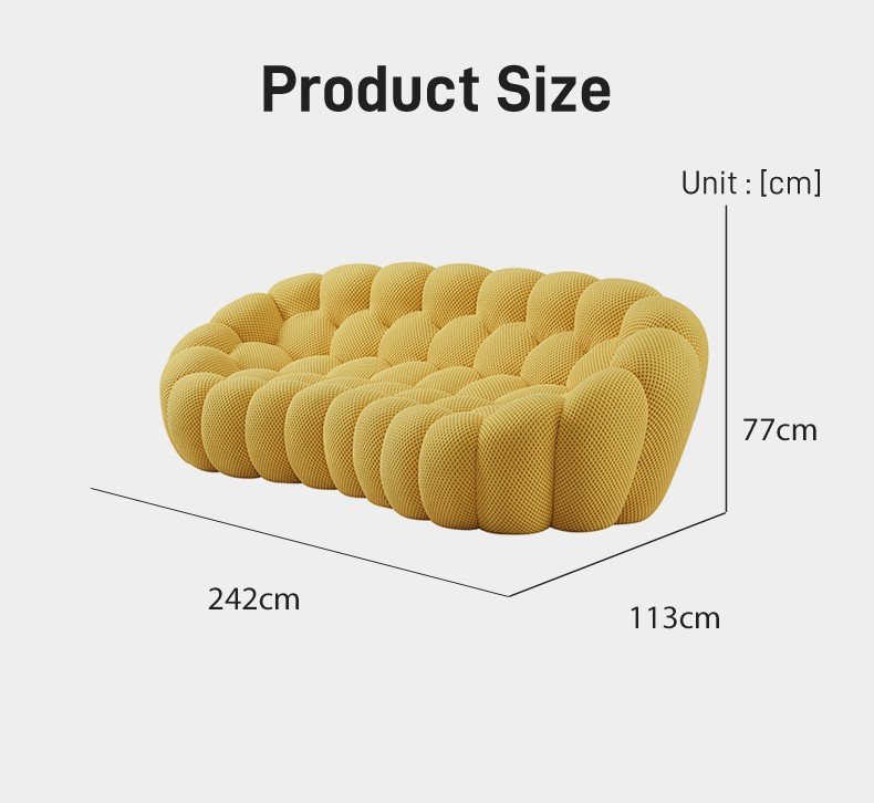 S230-3 Vacuum Packed Curved Bubble Sofa 3 Seater Boneless Couch with Sponge Filling Modern Football Style for Living Room