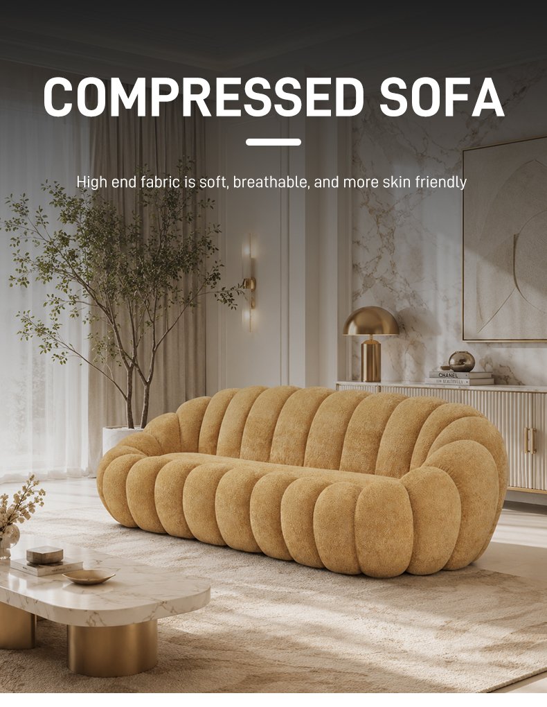 S215-3 Wave Shaped Compression Sofa High Density Foam Sofa Customized Color Fabric Apartment Hotel Living Room Cushion Three Seat