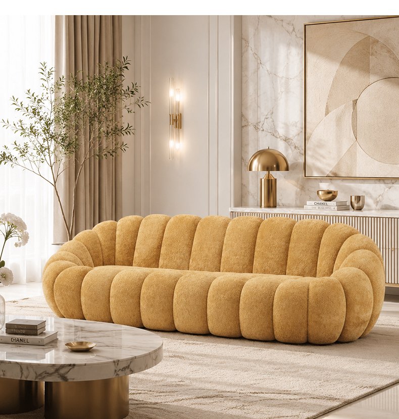 S215-3 Wave Shaped Compression Sofa High Density Foam Sofa Customized Color Fabric Apartment Hotel Living Room Cushion Three Seat