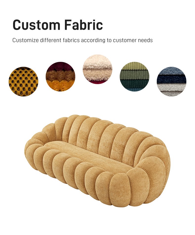 S215-3 Wave Shaped Compression Sofa High Density Foam Sofa Customized Color Fabric Apartment Hotel Living Room Cushion Three Seat