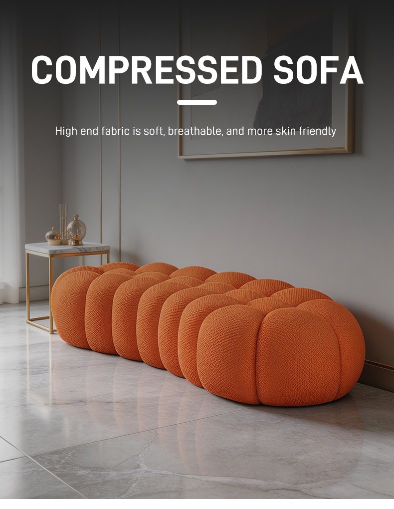 S230-3T Vacuum Compression Modern Fabric Sofa, Comfortable Living Room Sofa, Space Saving Design No Need to Install Orange Bubble Pedals