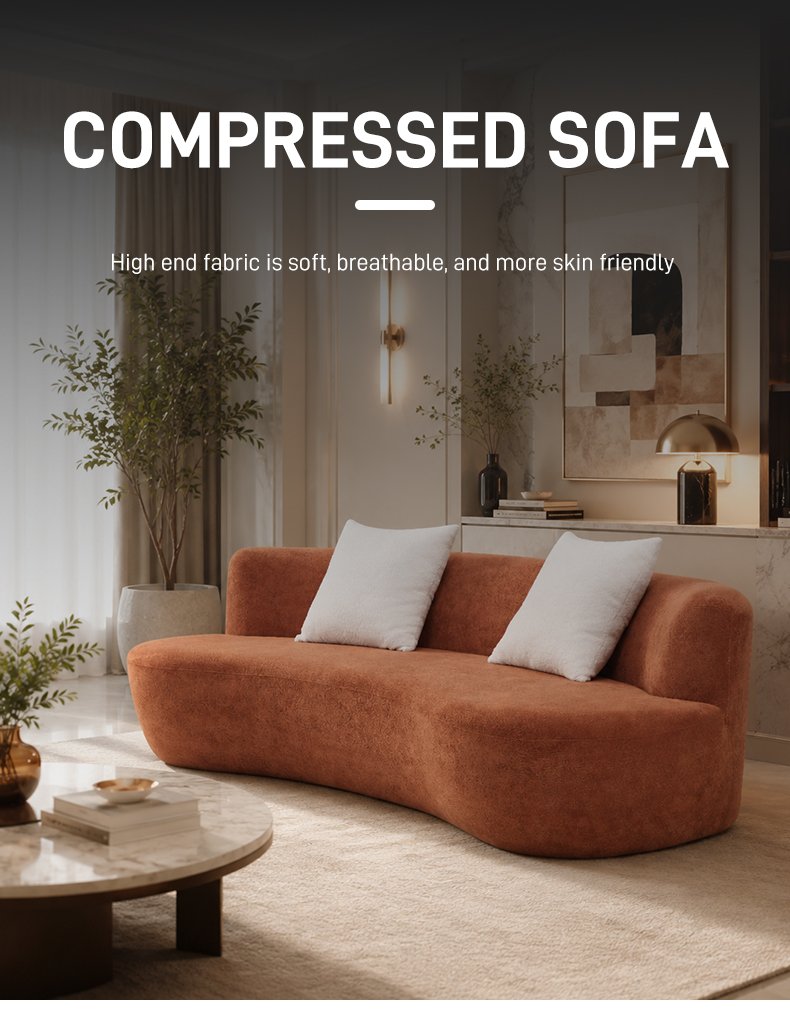 S223 Wholesale Sponge Filled Curved Vacuum Compression Sofa, Modern Villa/hotel/living Room Furniture, 3-seater Frameless Sofa