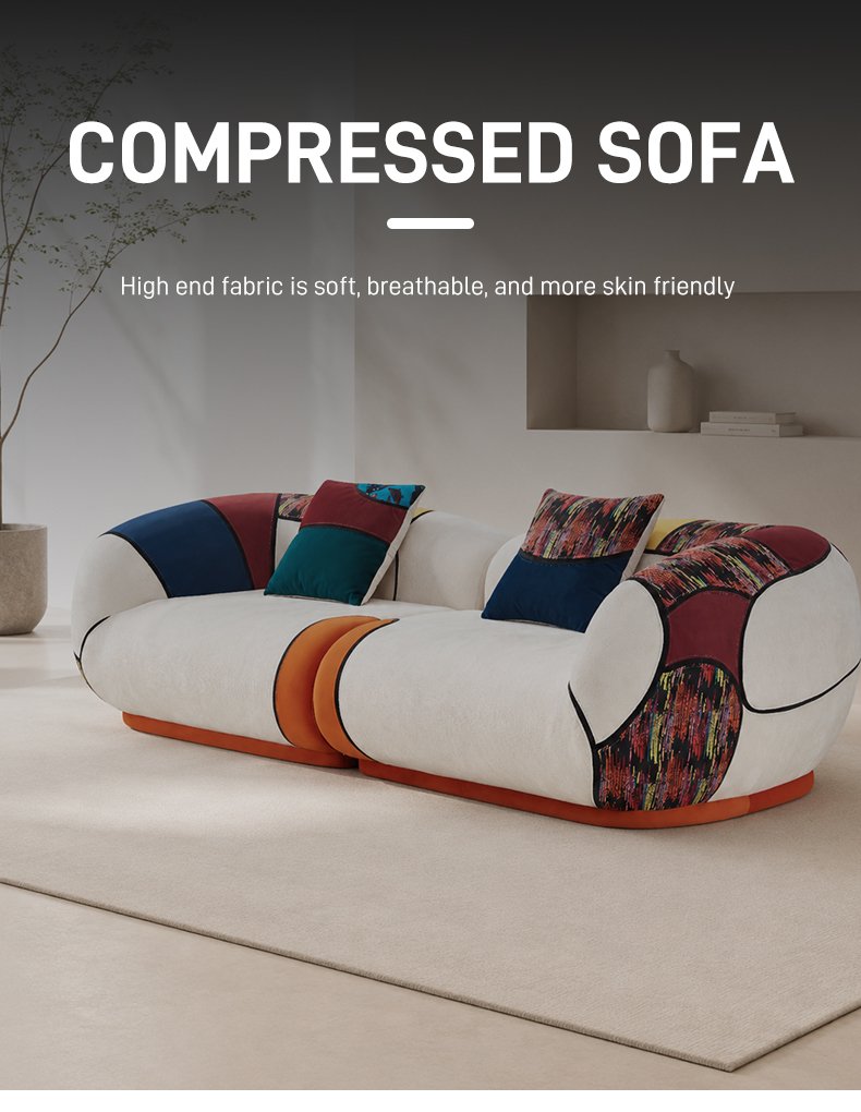 S259 Modern Pop Art Patchwork Boneless Sofa Extra Large Three Seat Colorful Fabric Lounge Chair Abstract Designer Living Room Sofa