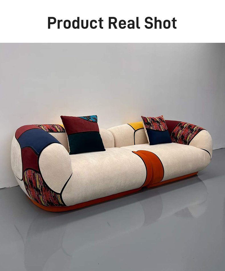 S259 Modern Pop Art Patchwork Boneless Sofa Extra Large Three Seat Colorful Fabric Lounge Chair Abstract Designer Living Room Sofa