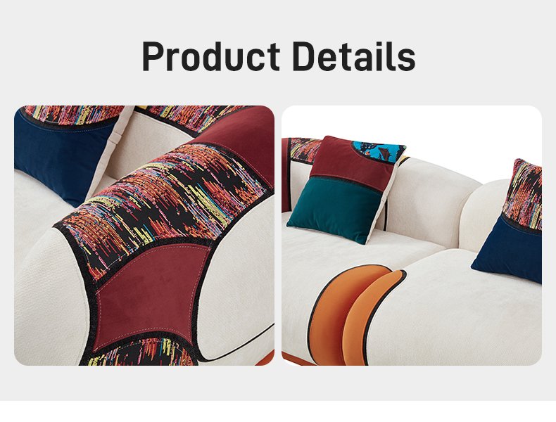 S259 Modern Pop Art Patchwork Boneless Sofa Extra Large Three Seat Colorful Fabric Lounge Chair Abstract Designer Living Room Sofa