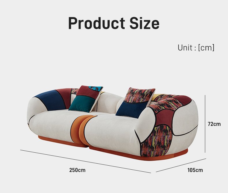 S259 Modern Pop Art Patchwork Boneless Sofa Extra Large Three Seat Colorful Fabric Lounge Chair Abstract Designer Living Room Sofa