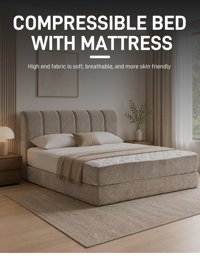 B305 Modern Vacuum Compression Bed Packaged with 35D Sponge Roll Material for Bedroom Furniture, with Fabric Cushion