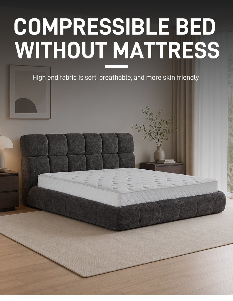 B307 Modern Minimalist Square Block Tufted Soft Bed High-end Fabric Upholstered Bed Frame Comfortable Master Bedroom Furniture
