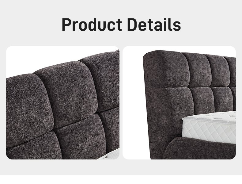 B307 Modern Minimalist Square Block Tufted Soft Bed High-end Fabric Upholstered Bed Frame Comfortable Master Bedroom Furniture