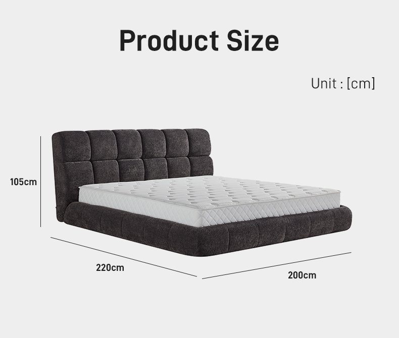 B307 Modern Minimalist Square Block Tufted Soft Bed High-end Fabric Upholstered Bed Frame Comfortable Master Bedroom Furniture