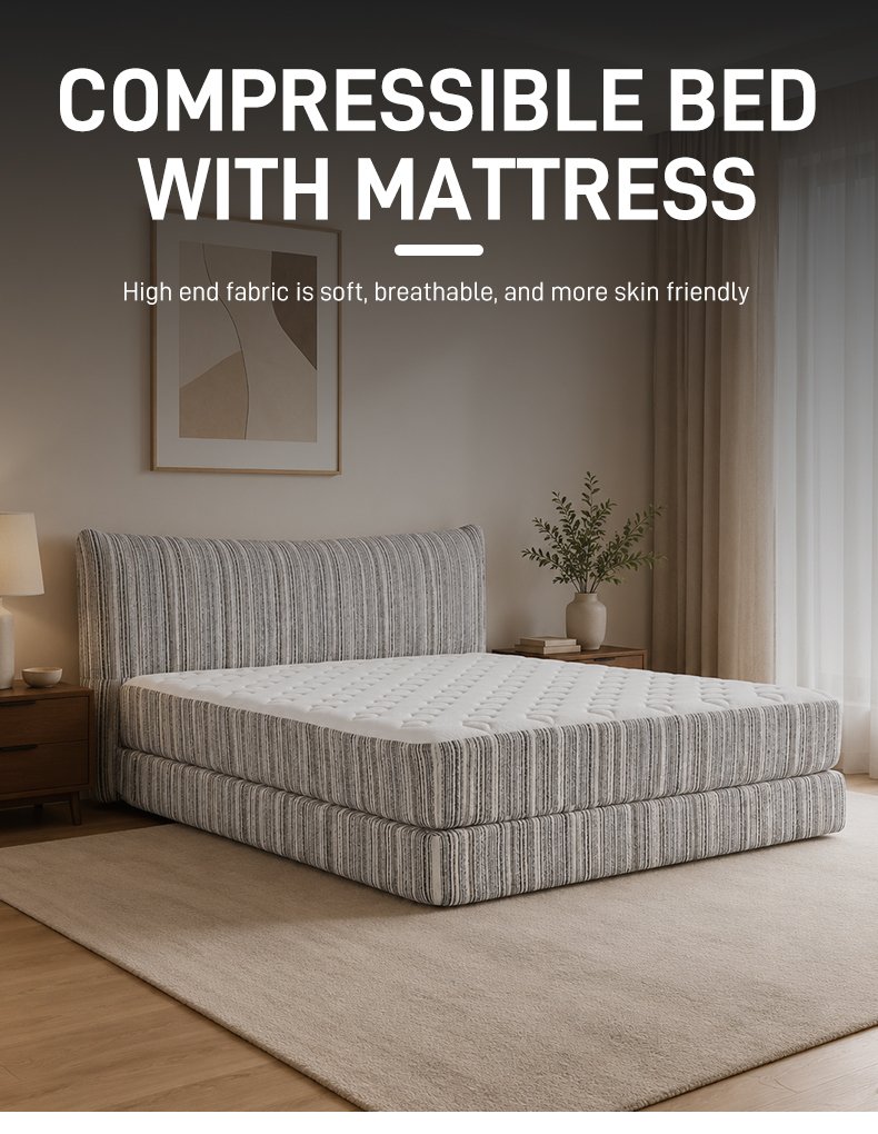 B303 High Density Foam Soft Bed Italian Style High Quality Striped Fabric Upholstered Bed Modern Minimalist Home Bedroom Furniture