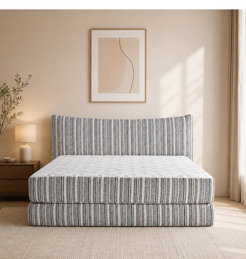 B303 High Density Foam Soft Bed Italian Style High Quality Striped Fabric Upholstered Bed Modern Minimalist Home Bedroom Furniture